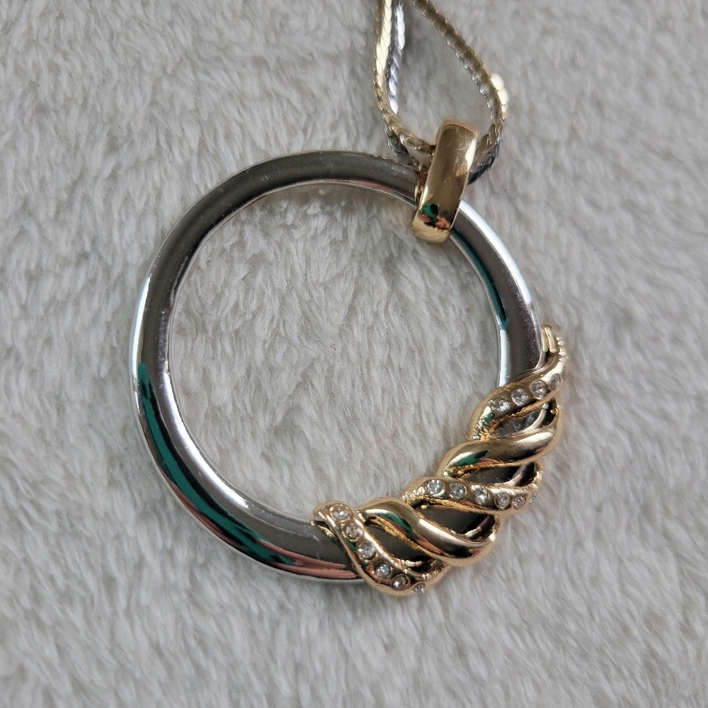 WHBM | Elegant Silver/Gold Tone Crystal Accent Circle Pendant Necklace - Picture 7 of 12